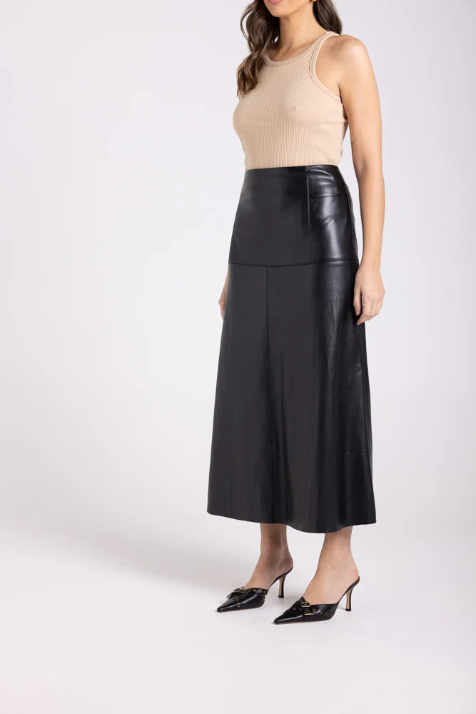 Two T's Faux Leather Midi Skirt Style 3080