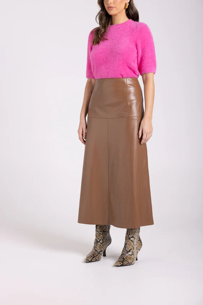Two T's Faux Leather Midi Skirt Style 3080