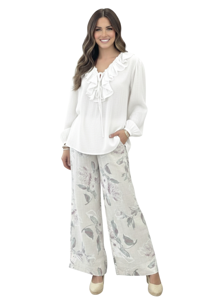 Ameise Chic White Linen Top