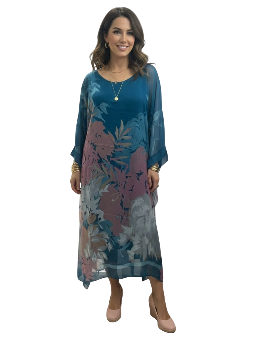 Ameise Florian Teal Silk Mix Dress