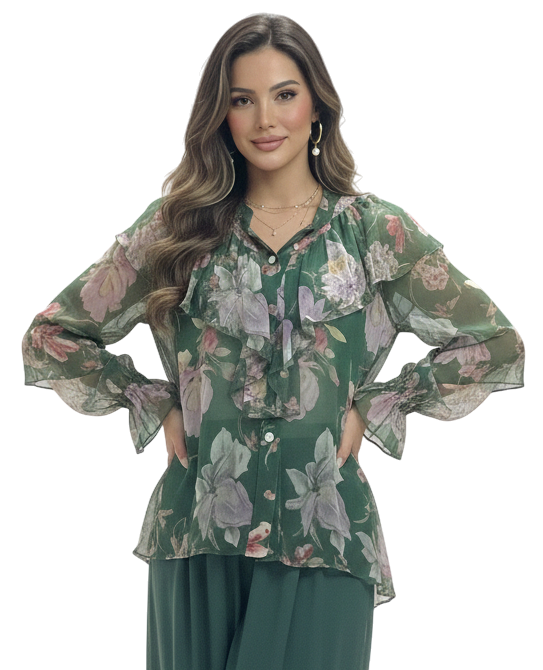 Fabuler Charm Silk Top in Green