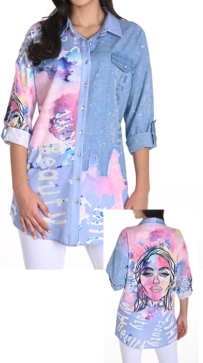 Frank Lyman Woven Blouse Pink/Blue 243528U